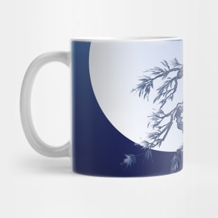 blue sumiE ink and watercolor japanese pine trees under a full moon Mug